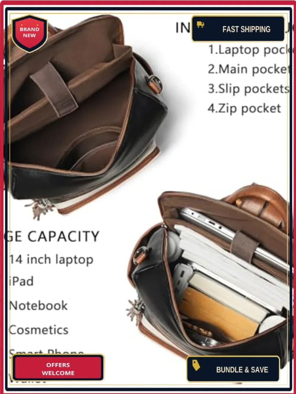 Vegan Leather Laptop Backpack Women 15.6 inch Work Travel Business College